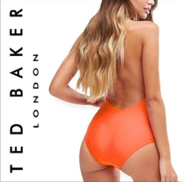 NWT Ted Baker Pikaa Halter 1-PC Swimsuit Coral, Size 4 - Picture 4 of 6